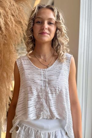 Made in Italy Benji Linen Panel Wave Vest White 